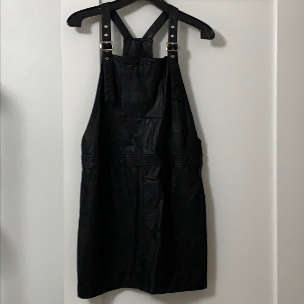 Faux leather pinafore dress